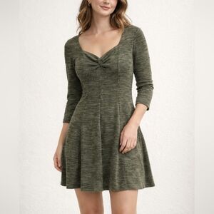 ✨️4/$20. Juniors NWOT Olive Space Dye Knit Sweetheart Neck A-Line Mini Dress